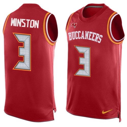 Men's Limited Jameis Winston Nike Jersey Red - #3 Player Name & Number Tank Top NFL Tampa Bay Buccaneers